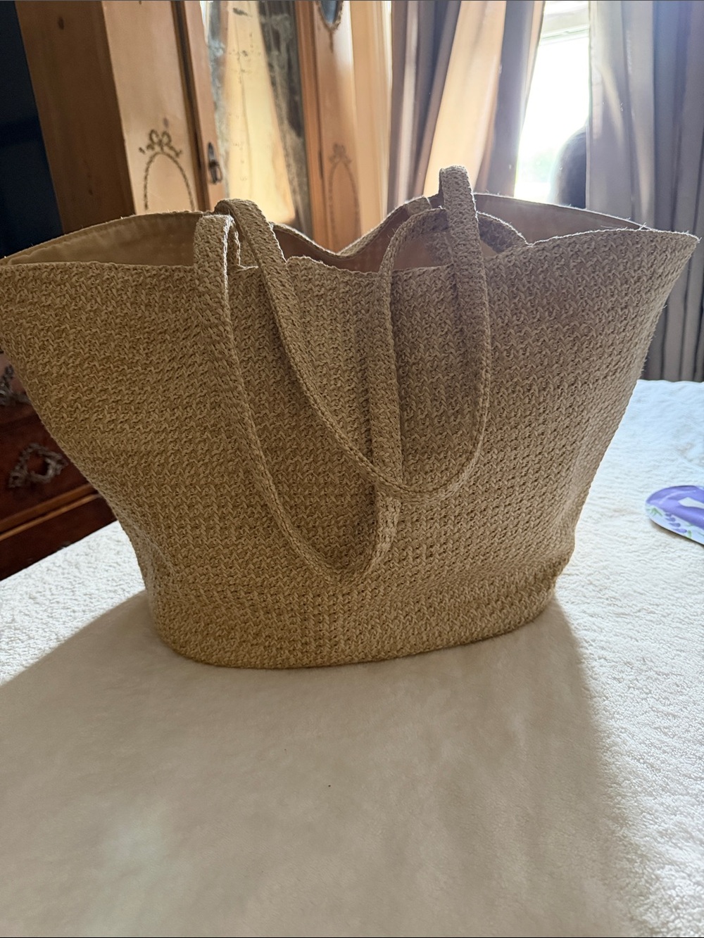 Fabletics Natural Beige Woven Tote Bag